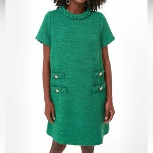 Tuckernuck Green Tweed Jackie O Dress Brand New With Tags XL Gold Detail Braided